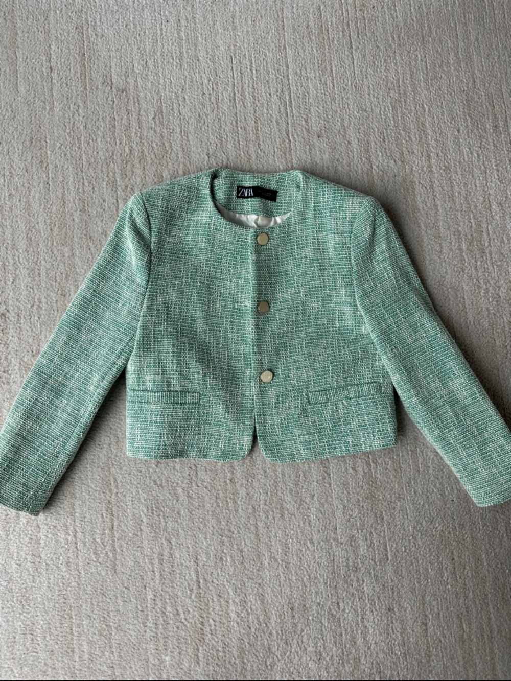 Zara BEAUTIFUL Mint Green Tweed Blazer
